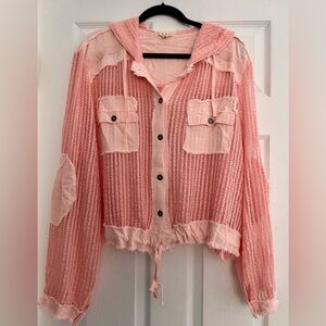 POL Pink Open-Knit Hooded Jacket, size large